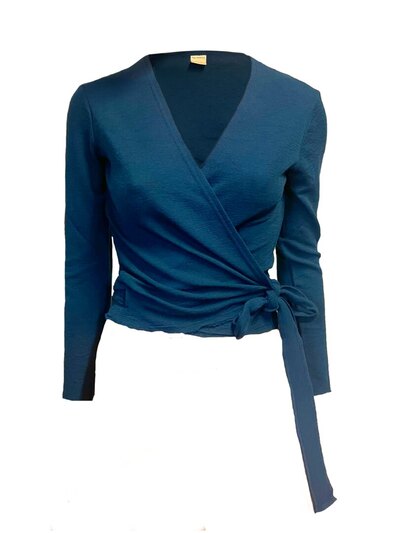 0 Wrap Cardigan Petrol Blue - 100% merinovilla