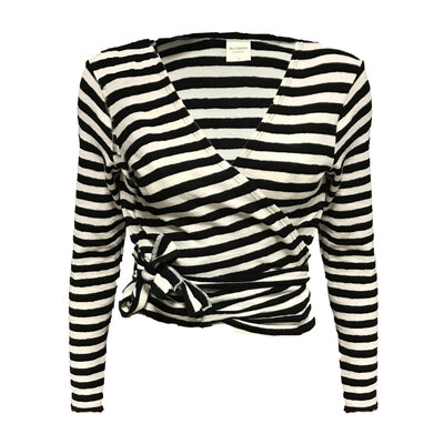 0 Wrap cardigan Black - Raw White Stripes-100% merinovilla