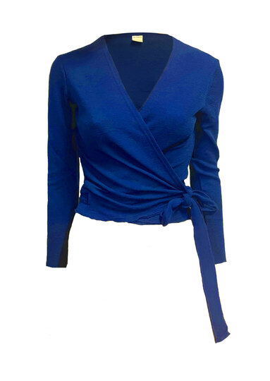 0 Wrap cardigan cobalt blue - 100 % merinovilla