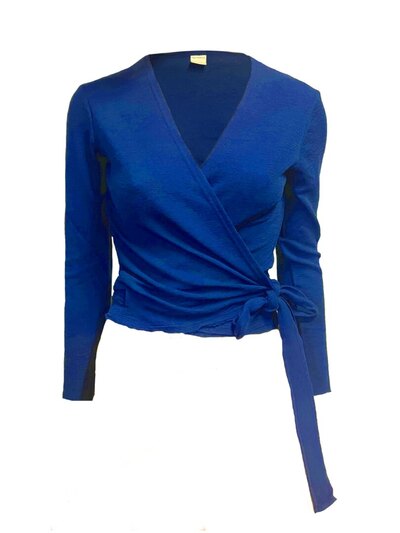 0 Wrap cardigan cobalt blue - 100 % merinovilla